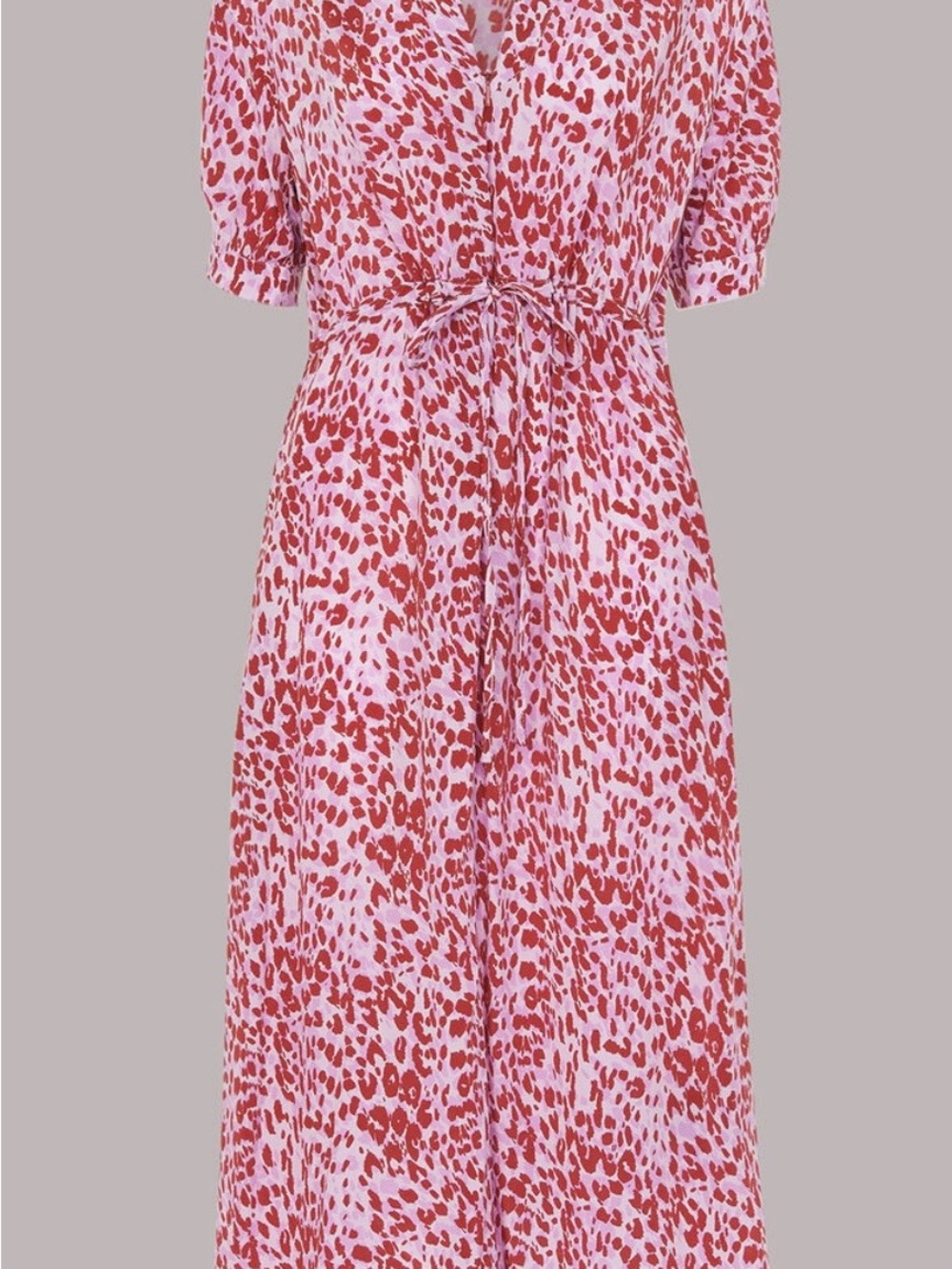 Whistles Pink & Red Printed Midi Dress with Tie Waist